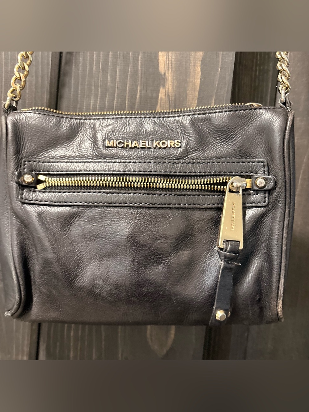 Michael Kors Black Leather Belt Bag with Gold Hardware